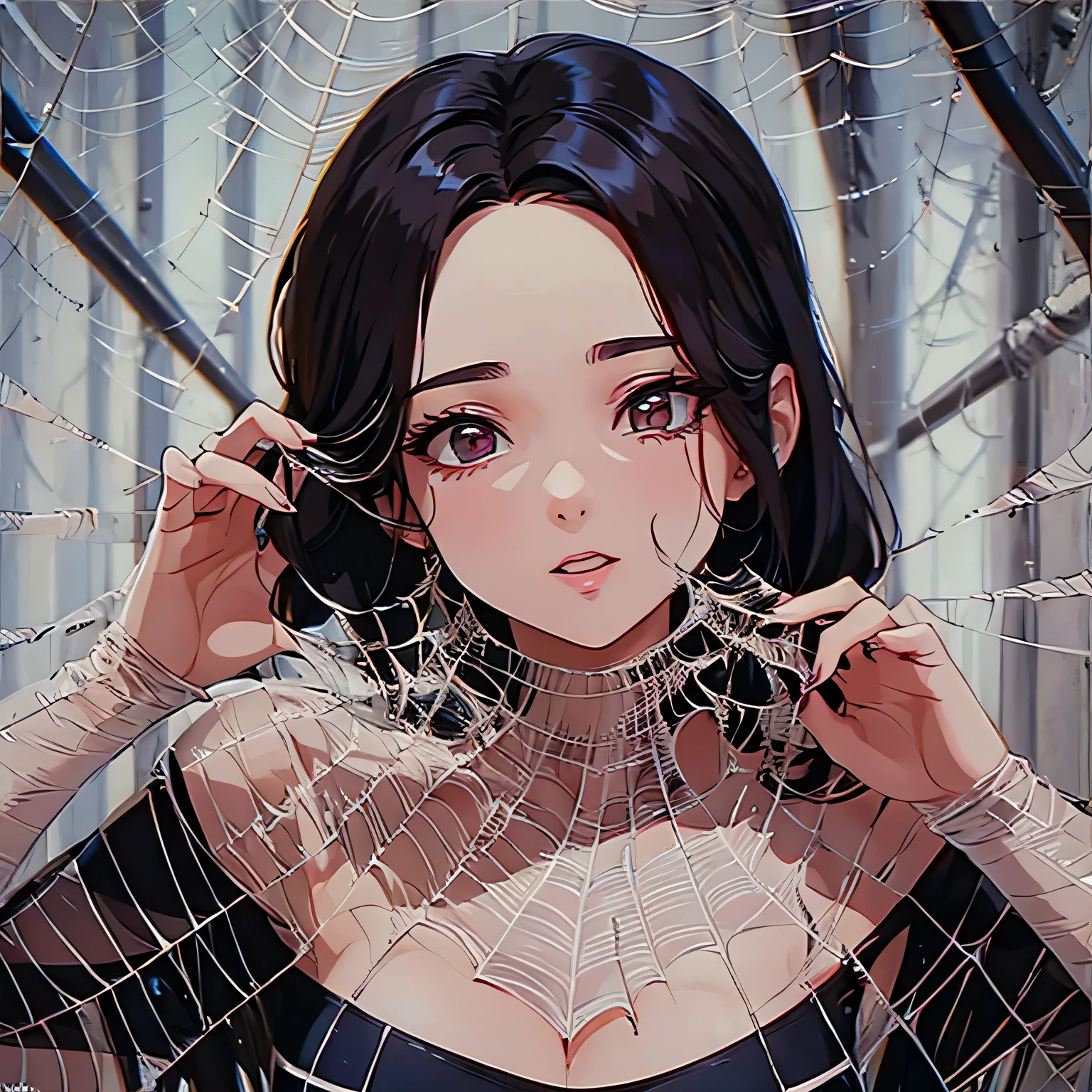 a girl completely entangled in the spider's web