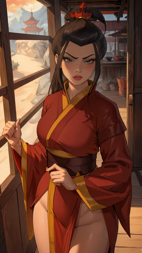 Beautiful, Masterpiece, Best Quality, extremely detailed face, perfect  lighting, Cowboy shot, 1girl, Azula, the perfect body, k...