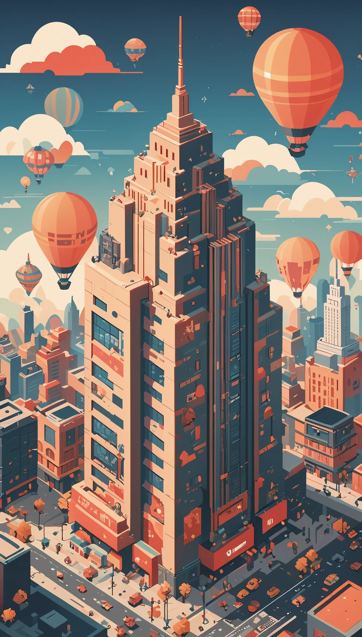 （（（Ilustração vetorial））），Revestimento plano，（（estilo celulóide）），（ilustração infantil），edifício Empire State，isométrico，（（arte minimalista）），8K，obra de arte，detalhes ricos