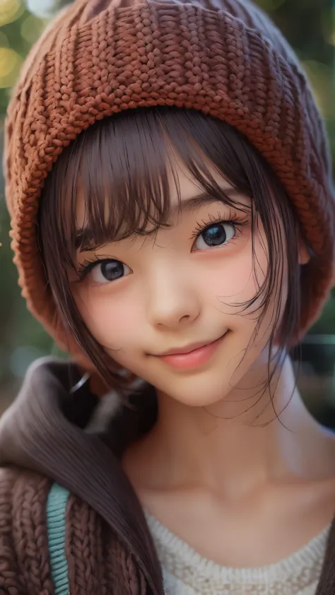 (( sfw: 1.4)), (( detailed face)), (( sfw, knit hat , smile ,, extra short hair, sidelocks-hair, outdoor, 1 girl)), ultra high r...