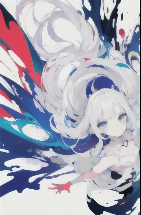 girl、(masterpiece, highest quality, official art:1.2), (flat color:1.5),(colorful),looking at the viewer,1 girl,alone, white background, floating colorful water,(2D:1.5) ,NSFW