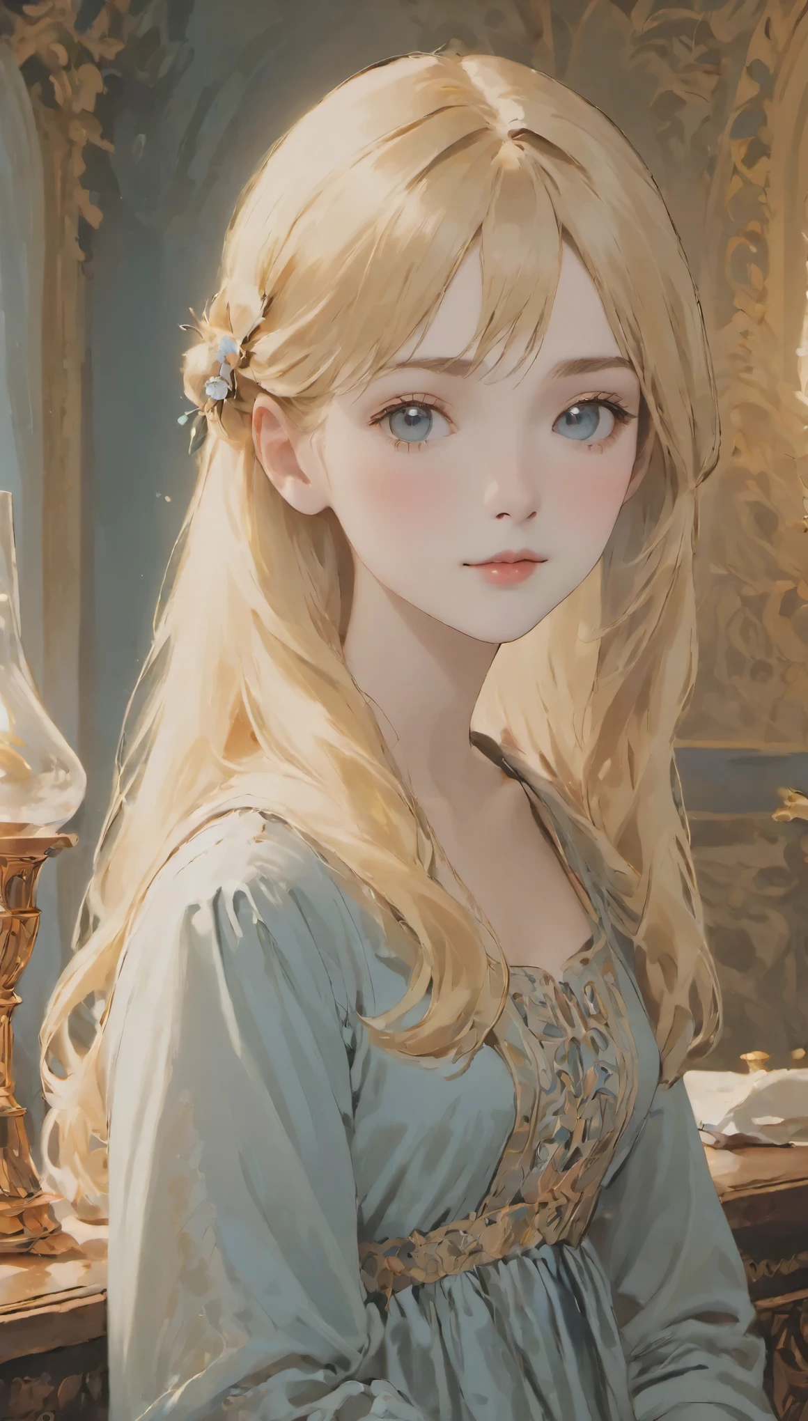 table top, highest quality, very delicate and beautiful girl,very delicate and beautiful, world masterpiece theater, Super detailed, very detailed, highest quality, blonde hair, High resolution, very detailed,1 girl, highest quality, shape, looking at the viewer, Material, canvas, Oil, genuineistic, realist ,genuine,