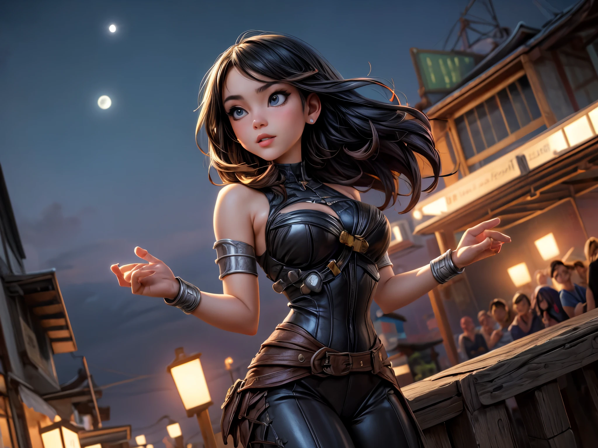 Anime - Naked, Nude portrait of a black-haired woman, Arrogant demeanor, Magnificent and majestic, Steam Punk City on Background, Detailed digital anime art, Gouache style art, artgerm artgerm and wlop, Argerm style, High quality 8k detailed artwork. , There is a Cyber Punk skyscraper in the background., Aurora, Crescent moon, Many shooting stars in the sky, Loy Krathong Festival,Chiang Mai , Lanna style, night time, full moon, Many floating lanterns in the sky, Thai architecture 2D , faded picture ,vintage color, lined, Very high quality work , Very high detail , There are many types combined.... , Animation, 4k, attitude, vintage style , Thailand