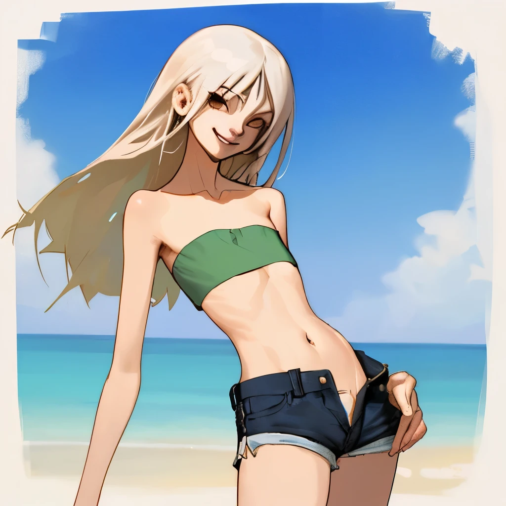 Anime girl in a bikini top and shorts on the beach - SeaArt AI