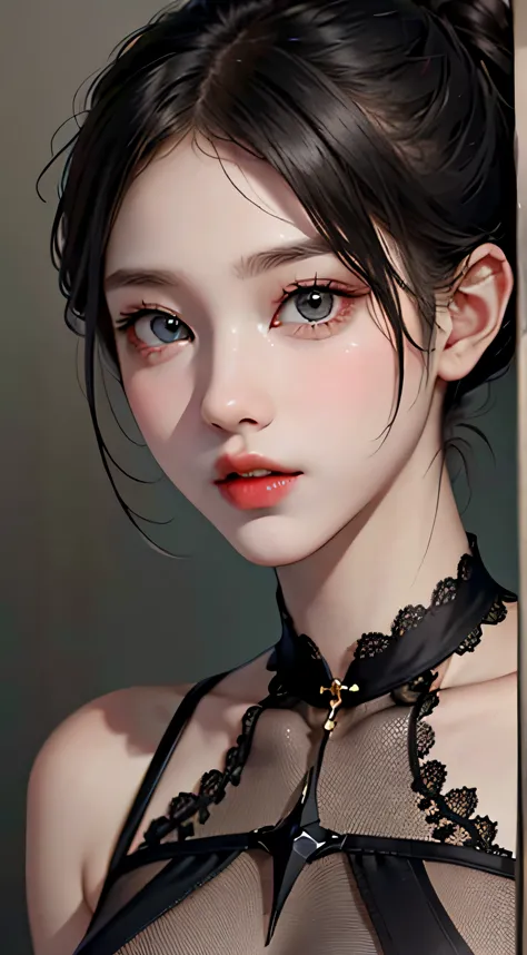 (((NSFW1.5))), 20 year old woman、black haired、(top fade:1.3)、dark theme、calm tone、calm colors、high contrast、(natural skin textur...
