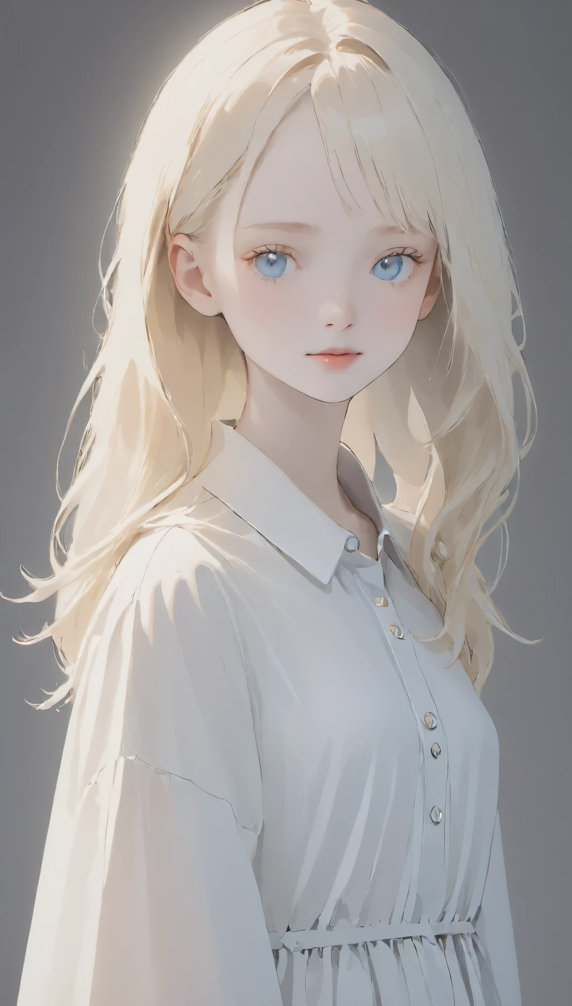 (((white background:1.3)))、highest quality, Masseter muscle part, High resolution, albino girl、(((1 girl))), 16 years old,(((The eyes are white:1.3)))、white dress、((white shirt:1.3、White Block Dress)), Tyndall effect, realistic, shadow studio,Ultramarine lighting, dual tone lighting, (high detail skin: 1.2)、薄dark lighting、dark lighting、 Digital single-lens reflex camera, photograph, High resolution, 4k, 8K, background blur,fade out beautifully、White world、white background