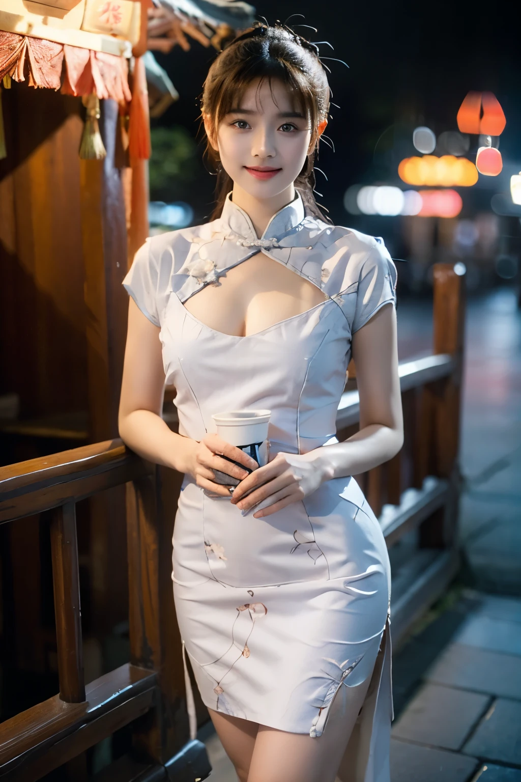 Araffe asian woman in a white dress posing for a picture - SeaArt AI