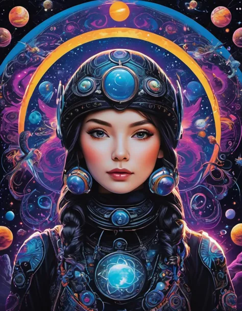 ((((Black light poster art)))), Design a captivating work of art，Featuring a mysterious and fascinating space explorer, Decorate...