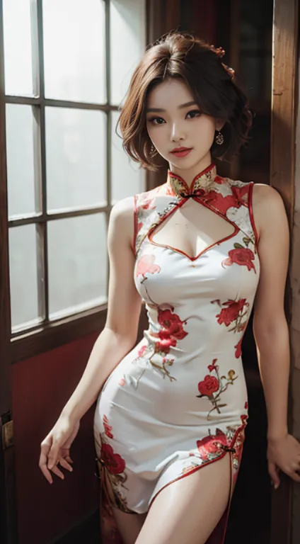 (lively),(playful),(chai pao),(Colorful prints),(energetic pose),(bob haircut),(accessories:  flower),(bright look),(dynamic mov...