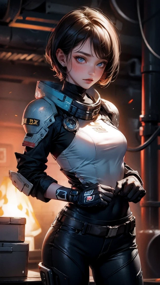 Cute Girl, cowboy shot,analog style, high resolution, (((masterpiece))), coal miner, female, (sexy:0.9), dirty, cyberpunk, futuristic, sci-fi, very detailed, short hair, Award-winning movie poster, (((photorealistic)))