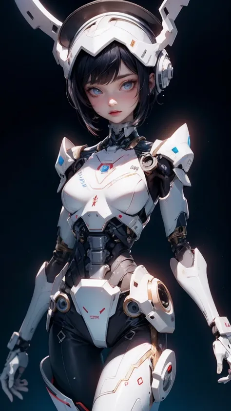 Cute Girl, cowboy shot,Anime style image of a woman with a skeleton body and helmet, Unreal Engine rendering + goddess, Biomecha...