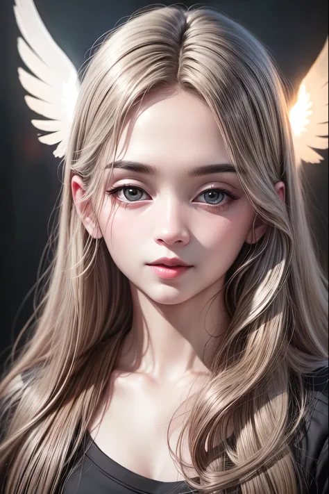 best quality, masterpiece, ultra high res, (photorealistic: 1), in the dark, 1girl, solo, long blonde hair, angel halo, bright w...