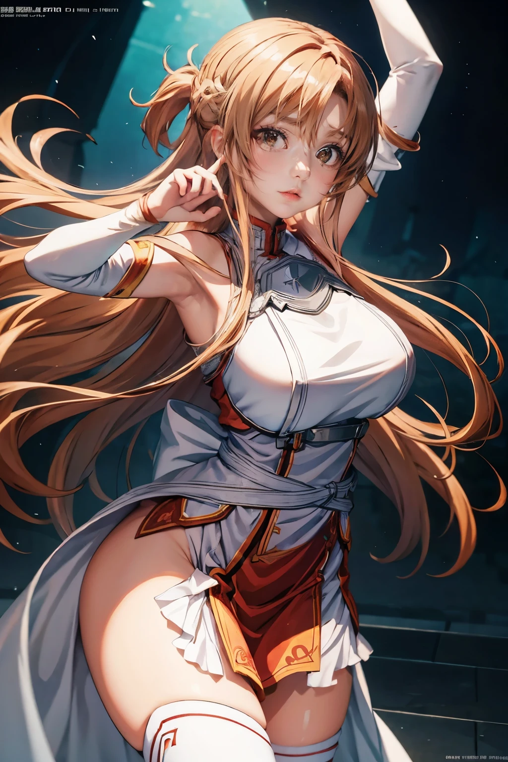 asuna, الشخصية المميزة من سلسلة الرسوم المتحركة الشهيرة Sword Art Online, تم تصويره بشكل جميل في ورق الحائط الملصق عالي الدقة هذا بواسطة الفنان الموهوب جي_ggg. The artwork showcمثلes asuna in stunning detail, بعينيها الساحرتين وشفاهها الرائعة التي تلتقط كل الفروق الدقيقة في شخصيتها. استخدام الرسم الزيتي في هذه القطعة يضيف لمسة حيوية وحيوية للألوان, bringing asuna to life in a way that is truly breathtaking. تعمل إضاءة الاستوديو على تحسين التكوين العام, خلق إحساس سينمائي يذكرنا بمشهد سينمائي. asuna's curvy body, تم التأكيد عليها من خلال شكلها المثالي وملابسها الكاشفة, ينضح الثقة والجاذبية. مع رفع ذراعيها في الهواء, the artist hمثل captured a moment of action, مثل