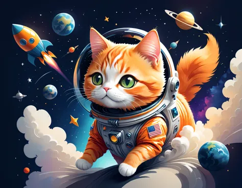 vector art:Cat astronaut,draw with thick lines,illustration,adobe,flat design,Works created by professional designers,超Brilliant...