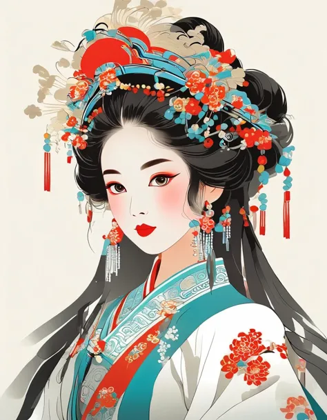 vector art，Peking opera girl，vector illustration vector illustration，Flat design style Flat design style，flat illustration flat ...