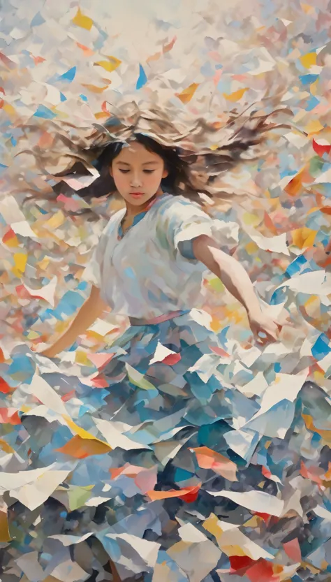 (Adolescent girls),Dancing in a sea of paper，high quality，masterpiece