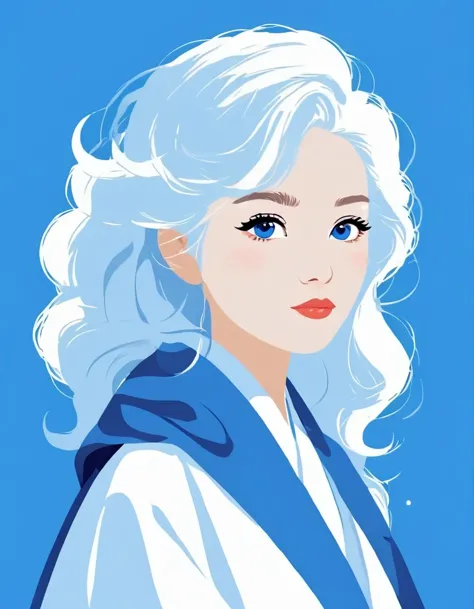 vector art，Helen Huang style，Modern girl，portrait，white hair，Royal blue background，vector illustration vector illustration，Flat ...