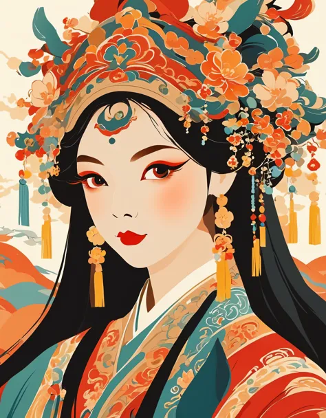 vector art，Peking opera girl，vector illustration vector illustration，Flat design style Flat design style，flat illustration flat ...