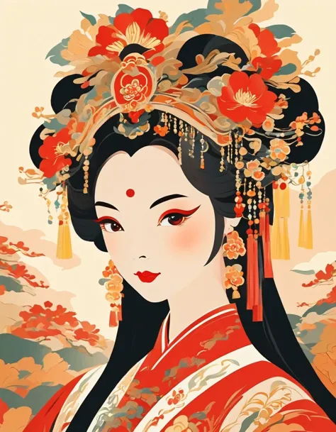 vector art，Peking opera girl，vector illustration vector illustration，Flat design style Flat design style，flat illustration flat ...