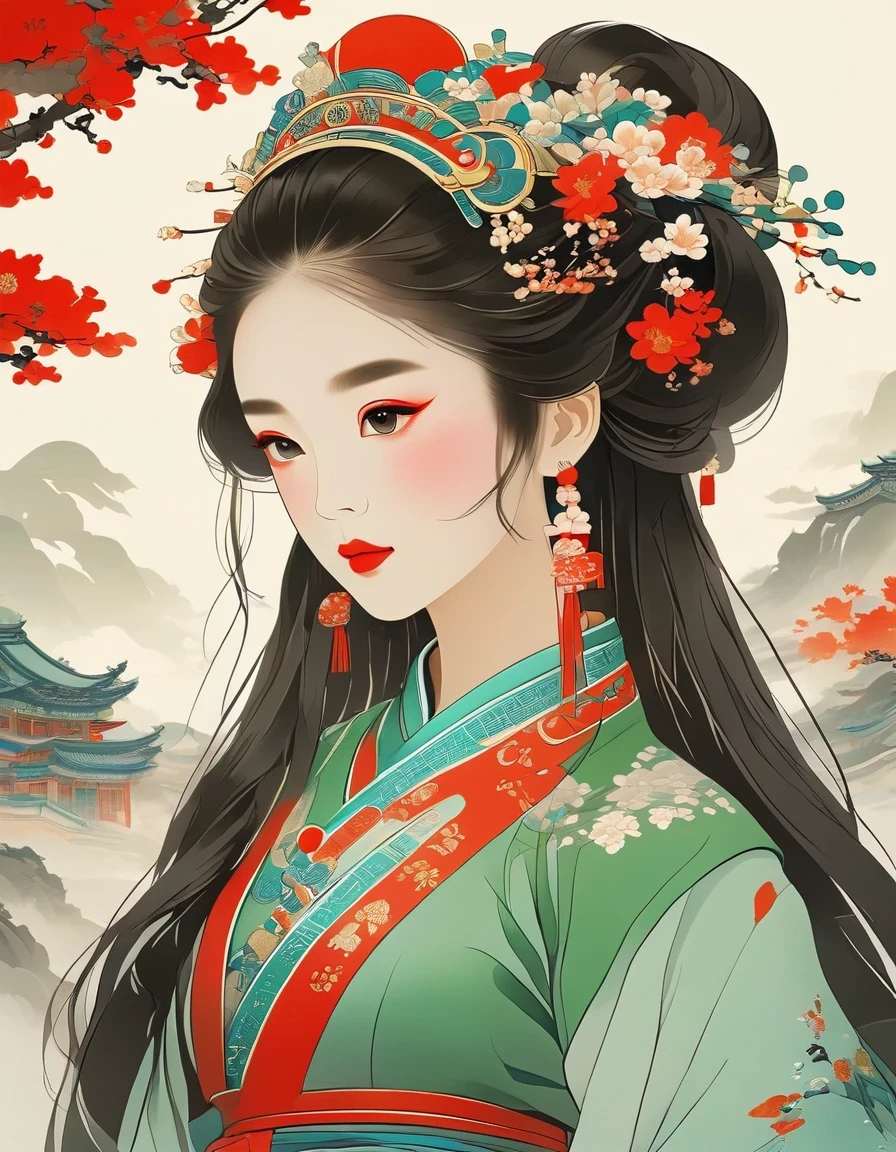 vector art，Chica de la ópera de Pekín，ilustración vectorial ilustración vectorial，Estilo de diseño plano Estilo de diseño plano，ilustración plana ilustración plana，，minimalism minimalism，Liu Danzhai，cultura chinacultura china，Estilo nacional plano，La sensación de alta gama del CP rojo y verde，El antiguo encanto del estilo chino.，Sólo Guofeng puede hacerlo, bien?，La belleza sutil y de alta gama es realmente asombrosa.