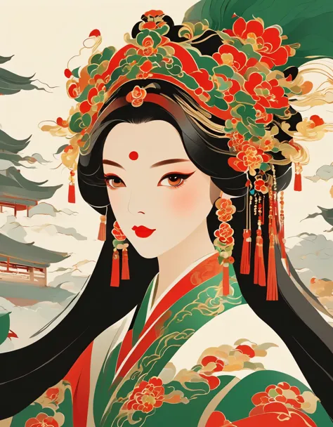 vector art，peking opera girl，vector illustration vector illustration，flat design style flat design style，flat illustration flat ...