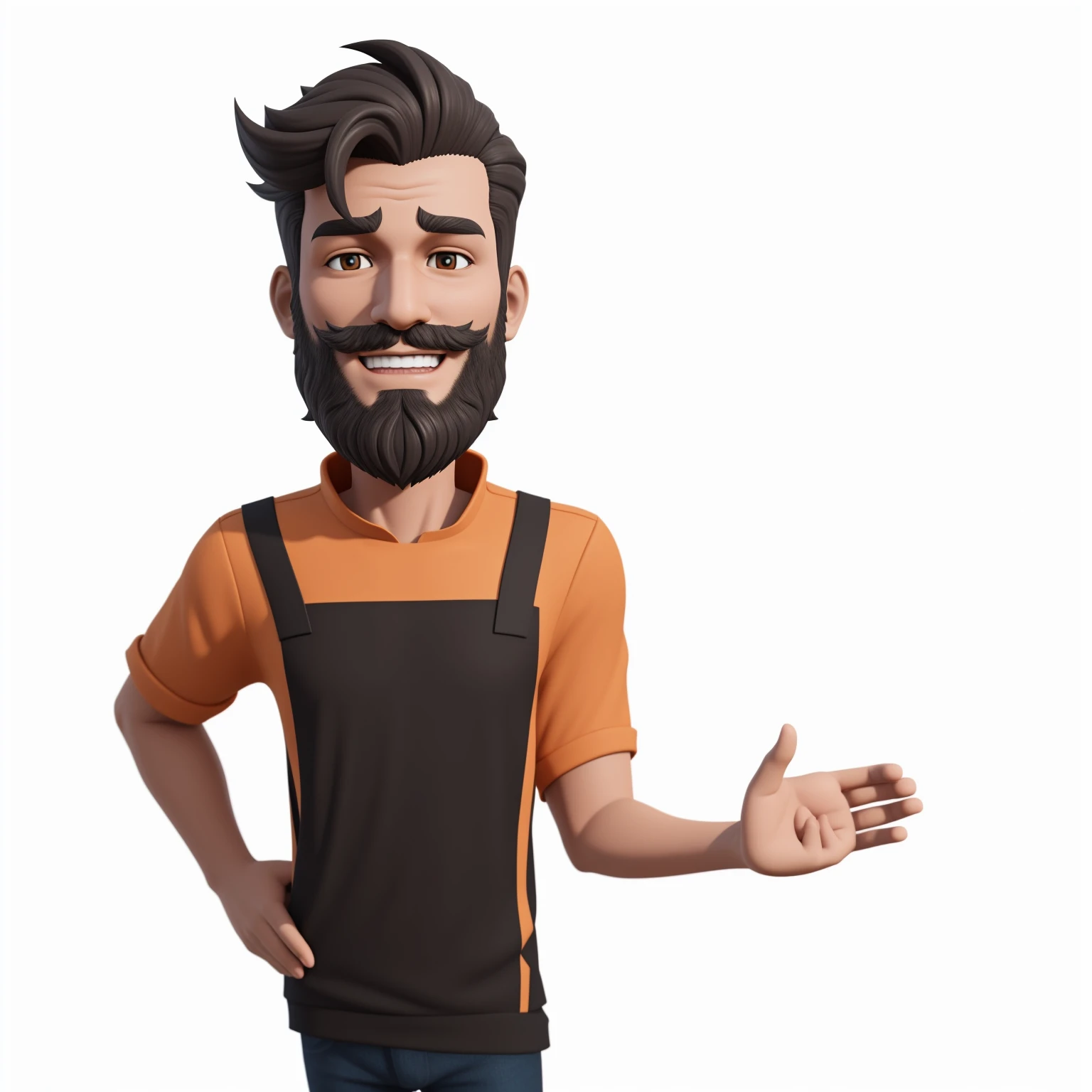 homem feliz com barba e avental mostrando algo, para alugar artista 3d, Stylized 3D rendering, personagem pequeno. motor irreal 5, personagem 3d render, toon render screenshot, personagem estilizado, Stylized 3D rendering, Personagem 3D, personagem 3d, promotional rendering, character rendering, stylized as a 3D rendering, showing the palm of the hand 