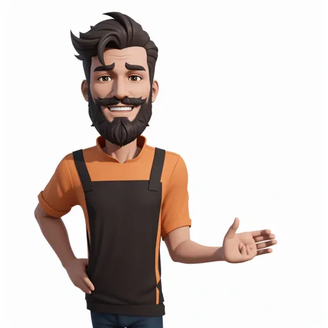 homem feliz com barba e avental mostrando algo, para alugar artista 3d, stylized 3d rendering, personagem pequeno. motor irreal ...