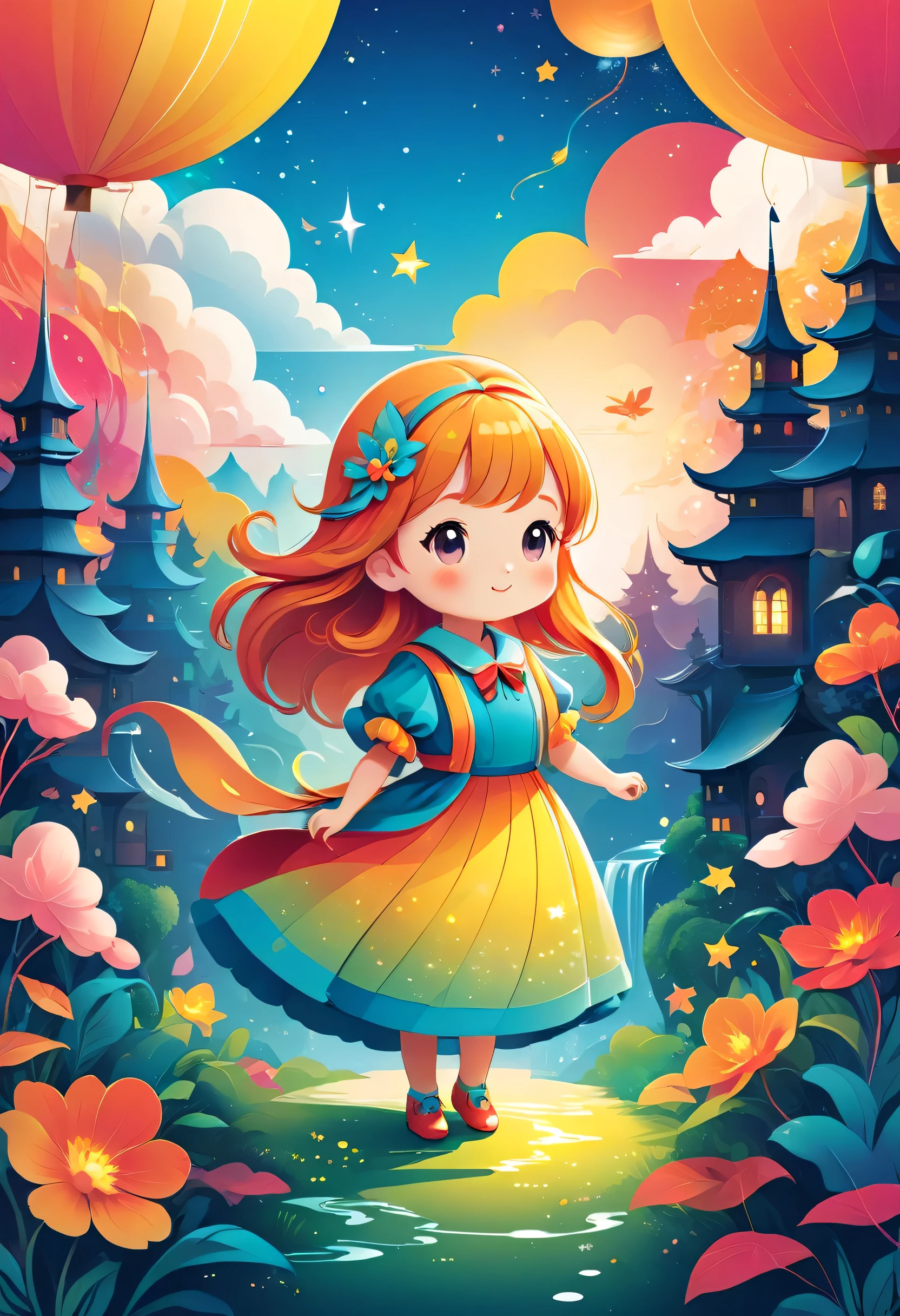 vector illustration:cute cartoon forest, null,Little Red Riding Hood, adobe illustrator,draw with thick lines,,cute,pop,Gentle color,Cast colorful spells,nice background image,masterpiece,best masterpiece,Light and shadow,draw carefully,,Bright colors,fantasy,fancy,rendering,magic element,