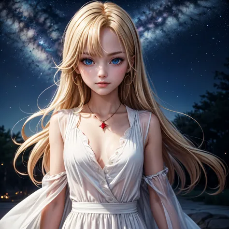 ((masterpiece)), (best quality), (detailed), (1girl), (supernatural heavenly dame) glowing blonde gradient hair, deep blue glowi...