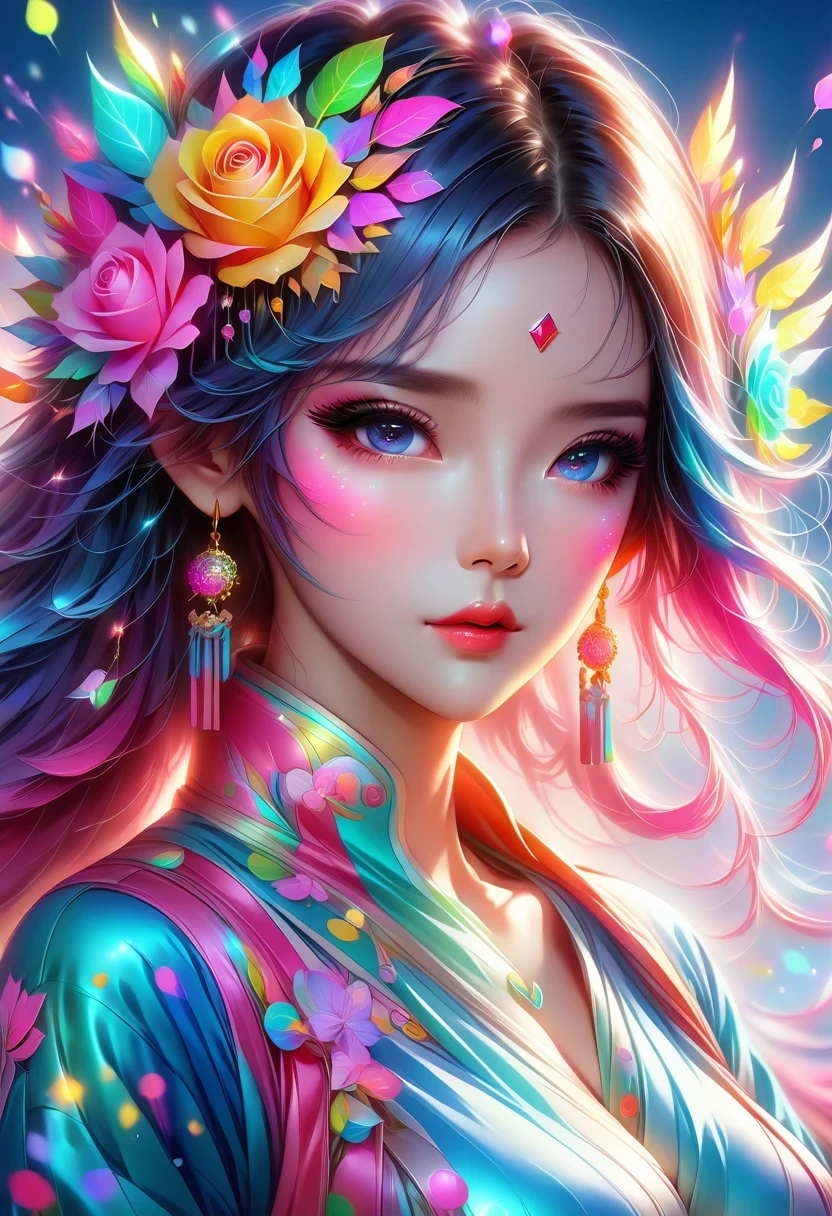 anime Frau，Bunte Haare und bunte Kleidung, Rose zeichnet Pastell lebendige, rossdraws cartoon lebendige, Anime-Stil 4K, schönes Anime-Porträt, bunte Kunst!!!, ! Traumkunst, beautiful anime Frau, digitale Kunst im Anime-Stil, Anime-Kunst-Hintergrundbild 4k, Anime-Kunst-Hintergrundbild 4k, Digitale Animationskunst, Sehr detailliertes ArtGerm  