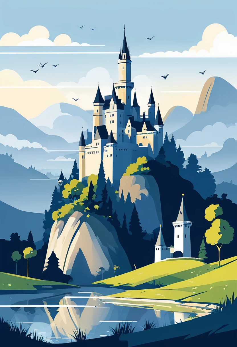 castle vector art, flat vector art using simplicity in vector art、Pure expression，Highlight simplicity and clarity of form，Bring simplicity and modernity to your work