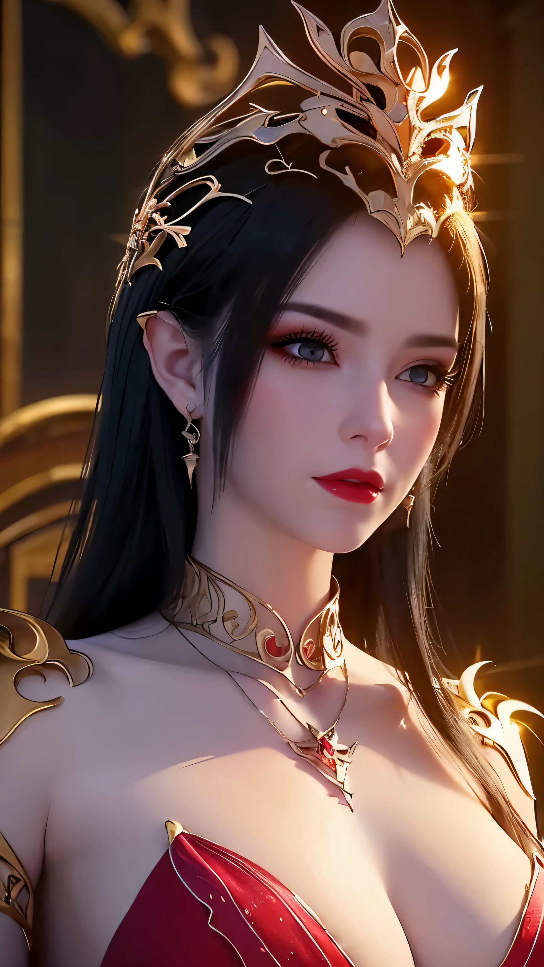 An extremely beautiful queen,(best quality,4k,highres,masterpiece:1.2),ultra-detailed,(realistic,photorealistic,photo-realistic:1.37),beautiful queen,naked,delicate facial features,long flowing hair,big and round breasts,black eye pupils,The big, round platinum eyes are beautiful and super detailed,red and detailed makeup eyebrows,mouth closed tightly,dreamy atmosphere,the most perfect body,ethereal beauty,proud expression,clasped the queen's hands behind her back,strikingly graceful,lovely and charming,attention to detail,regal and majestic,fairytale-like ambiance,1 girl, 1 alone,full body", looking at viewer