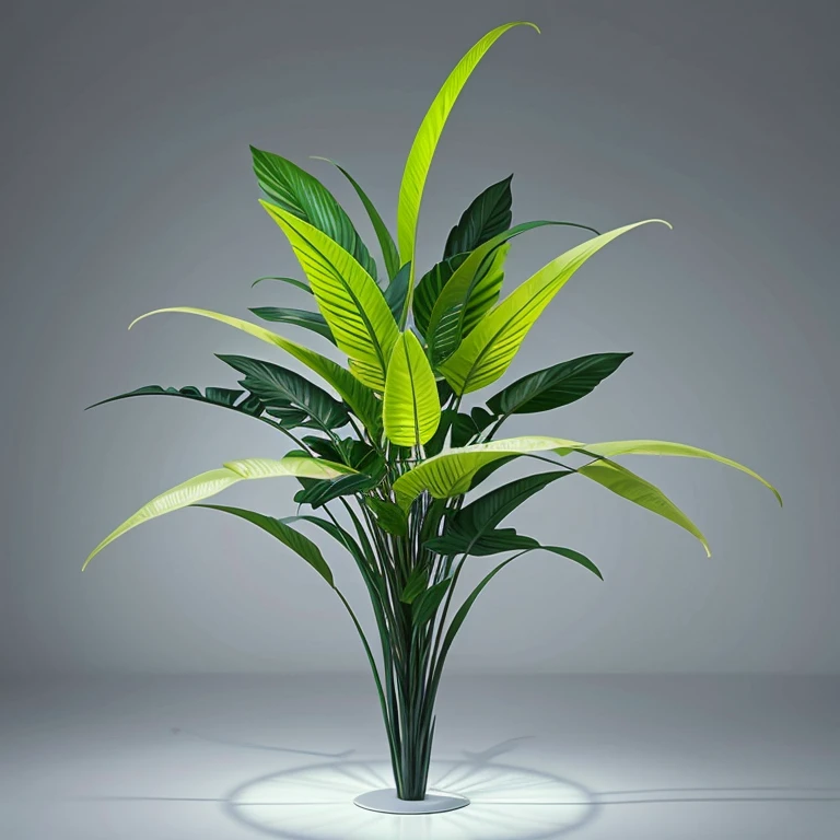 "Futuristic, spellbinding plant designs intertwining plants, technology, and radiance.
