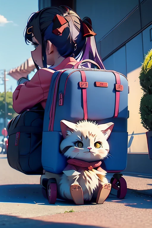 gato anime quiere viajar, Maleta, auto, 