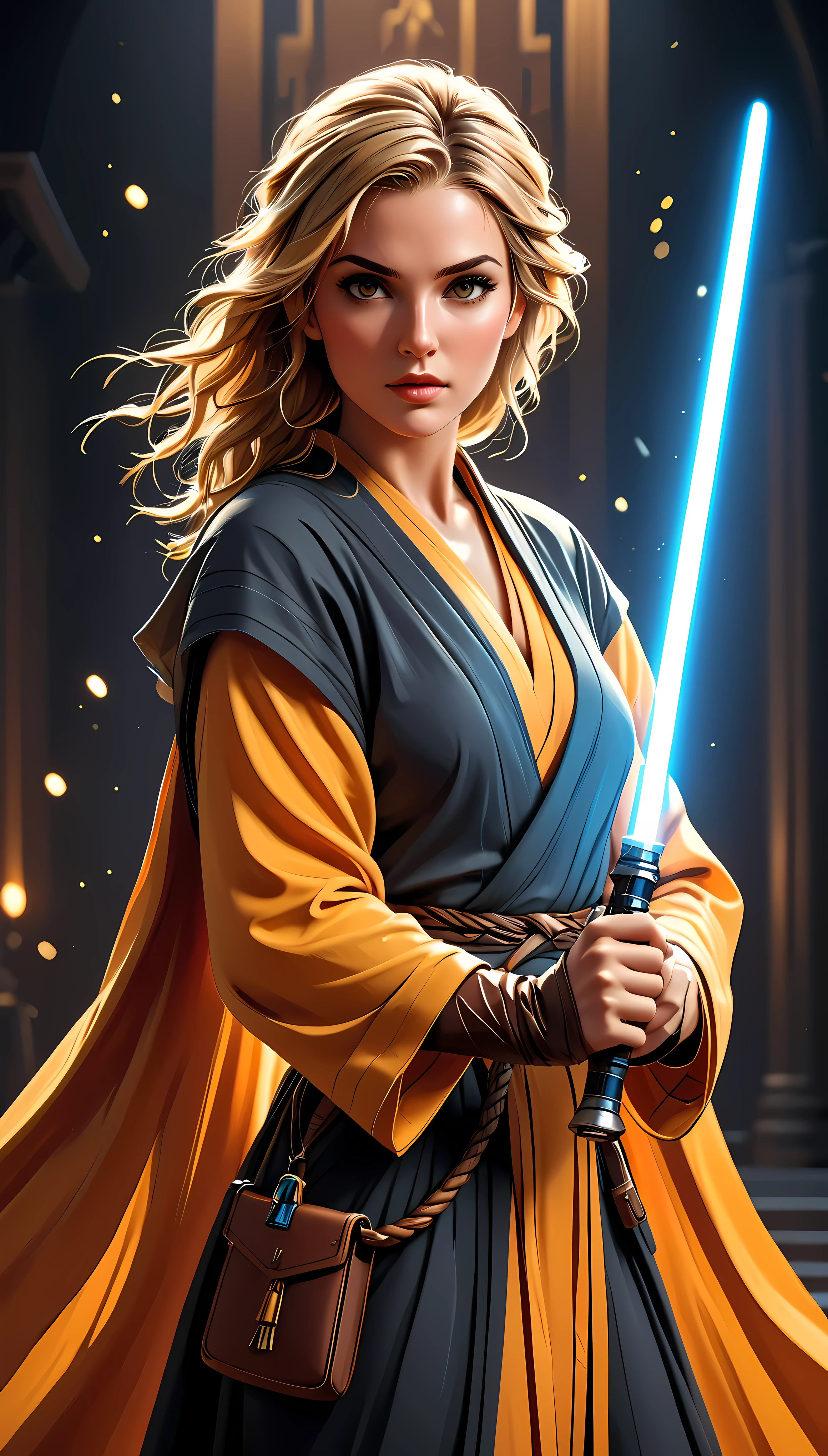 ((Masterpiece in maximum 16K resolution):1.6), ((vector cartoon illustration:)1.5), ((Vector art):1.4), ((Geometric style and minimalism):1.5), ((Wide angle painting):1.2) | (Cinematic photo of a fighting Female Jedi), (Supermodel beauty with braided blonde hair and aquiline nose), ((Full body):1.2), ((Jedi Robe):1.2), ((Light Sabre):1.3), ((tyndall effect):1.1), ((golden hour):1.2), ((sense of action):1.1), (shimmer), (visual experience), (Realism), (Realistic), award-winning graphics, dark shot, film grain, extremely detailed, Digital Art, rtx, Unreal Engine, scene concept anti glare effect, All captured with sharp focus. Rendered in ultra-high definition with UHD and retina quality, this masterpiece ensures anatomical correctness and textured skin with super detail. With a focus on high quality and accuracy, this award-winning portrayal captures every nuance in stunning 16k resolution, immersing viewers in its lifelike depiction. Avoid extreme angles or exaggerated expressions to maintain realism. ((perfect_composition, perfect_design, perfect_layout, perfect_detail, ultra_detailed)), ((enhance_all, fix_everything)), More Detail, Enhance. Rendered in ultra-high definition with UHD and retina quality, this masterpiece ensures anatomical correctness and textured skin with super detail. With a focus on high quality and accuracy, this award-winning portrayal captures every nuance in stunning 16k resolution, immersing viewers in its lifelike depiction. Avoid extreme angles or exaggerated expressions to maintain realism. ((perfect_composition, perfect_design, perfect_layout, perfect_detail, ultra_detailed)), ((enhance_all, fix_everything)), More Detail, Enhance.