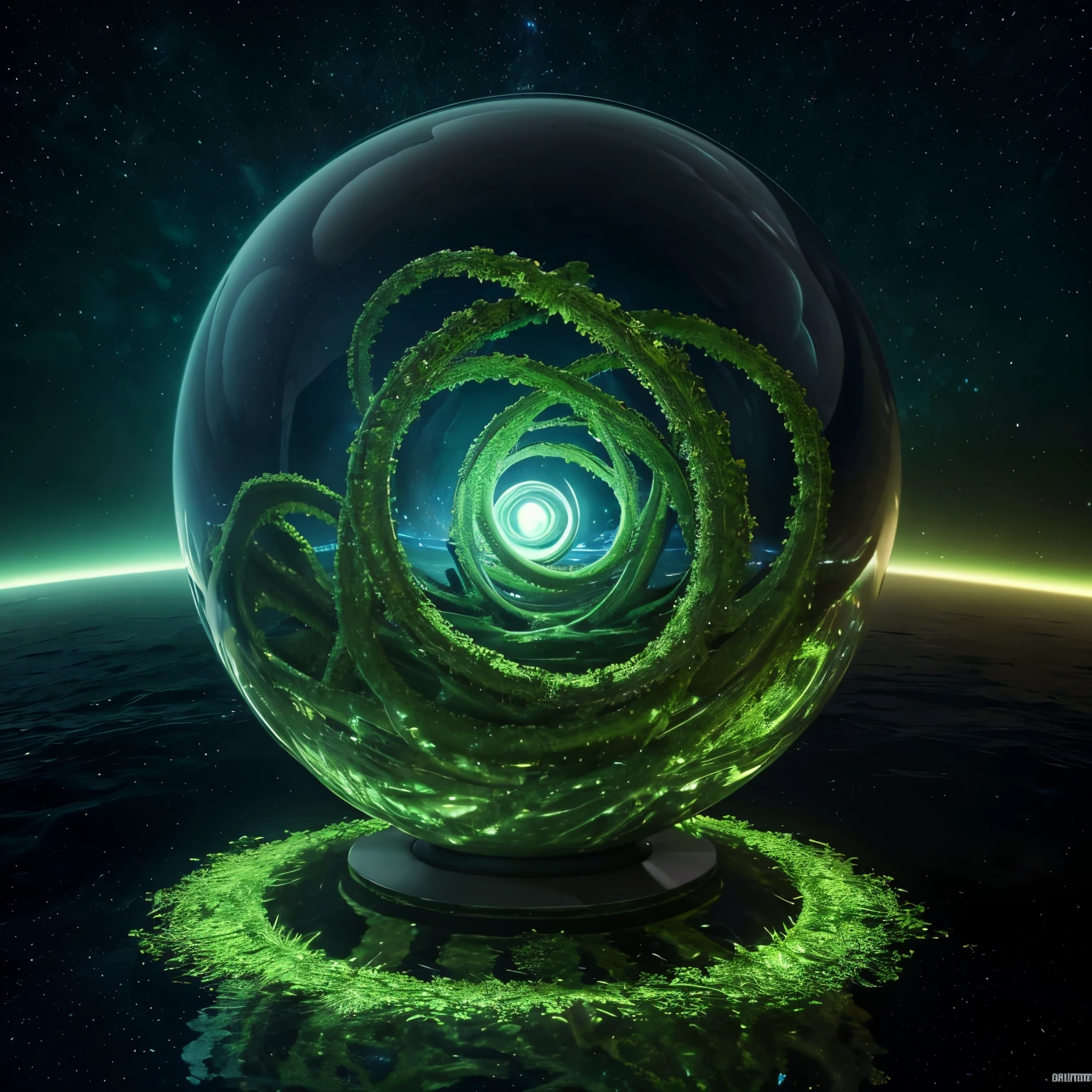 space background. sphere. Sex statue made of green water. tentacles.  photorealism. unreal engine. 3D model. Ultra high quality textures. 8k  resolution - SeaArt AI