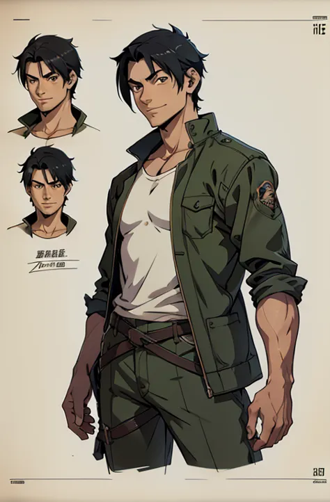 Concept ART Versions ,gojou wakana, Human Male 19 age , Black hair ,Engineer ,Tired eyes ,Smile 