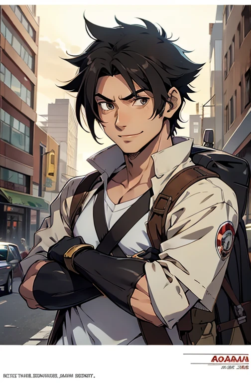 Concept ART Versions ,gojou wakana, Human Male 19 age , Black hair ,Engineer ,Tired eyes ,Smile , Brown pupils, Gloves