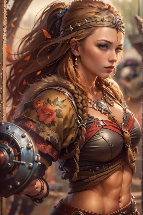 (Masterpiece, ultra detailed: 2), (best quality: 2), (beautiful woman: 2), (beautiful face: 2), viking warrior woman, muscles, v...