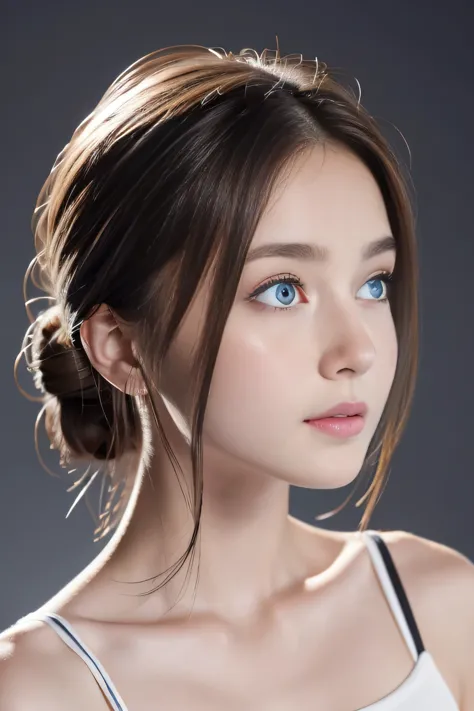 Tight white top:1.2, looking at the audience, Cinema lighting, perfect, soft light, High resolution skin:1.2, Realistic skin tex...