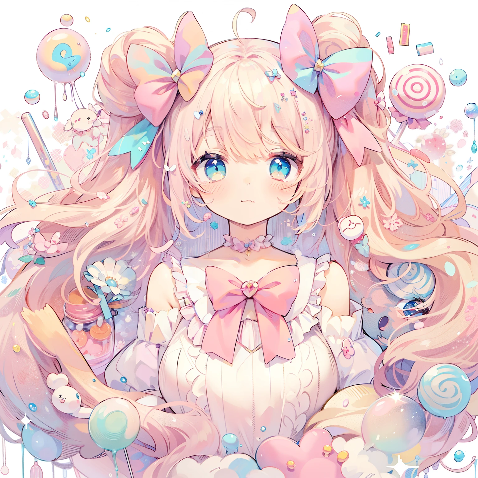 Anime girl with long hair and pink bow and lollipops - SeaArt AI