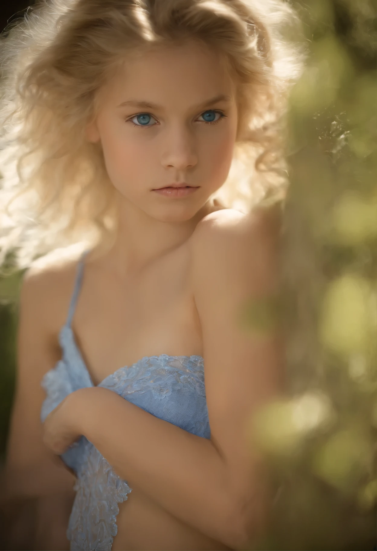 Arafed blonde girl with blue eyes and a blue dress - SeaArt AI