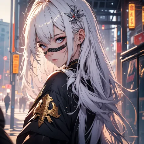 a close-up of a woman with white hair and a white mask, linda pintura de personagem, Guweiz, artwork in the style of Guweiz, div...