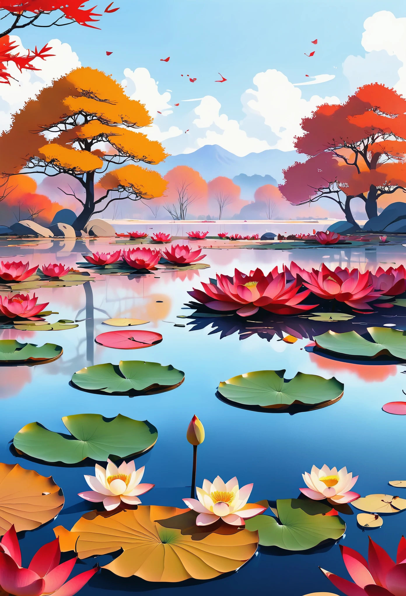 (best quality,4K,8K,high resolution,masterpiece:1.2),simple narrative,Broken lotus pond in autumn，Vector Graphics,Simple design tips,minimalist,pastel color palette,Carefully chosen color schemes to highlight key points,Bold and simple composition,Use white space strategically.
