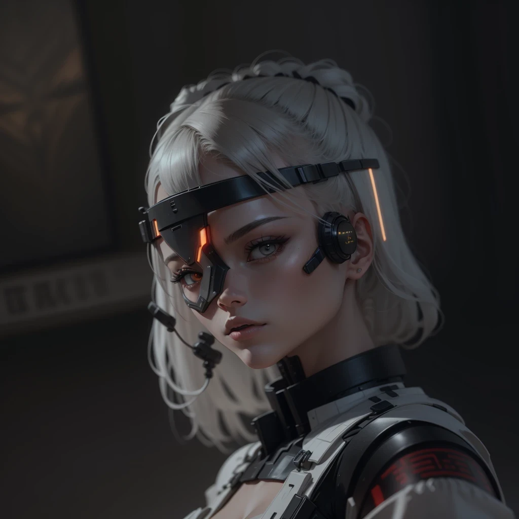 a مستقبلية female warrior wearing a مستقبلية head mounted display, ويحمل كاتانا, (بشرة مفصلة بدقة), جلد شاحب, (in a deep neckline highly detailed sexy مستقبلية cyberpunk black crop top and underpants made of circuit boards, علم التحكم الذاتي, الكلمات اليابانية مع تأثير مضيئة, تكوين ملحمي جميل, مستقبلية, تحفة, حسي, جذابة, يطرح لالتقاط الصورة