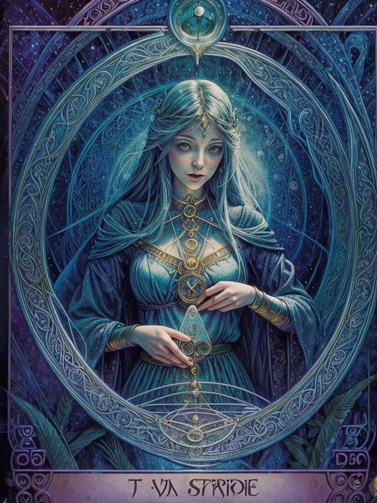 a girl holding tarot cards, mystical atmosphere, vibrant colors, intricate illustrations, detailed card symbols, ethereal lighting, mystical art style, fortune-telling, supernatural elements, whimsical backdrop, magical aura, surreal composition, antique card deck, mysterious and enchanting scenery