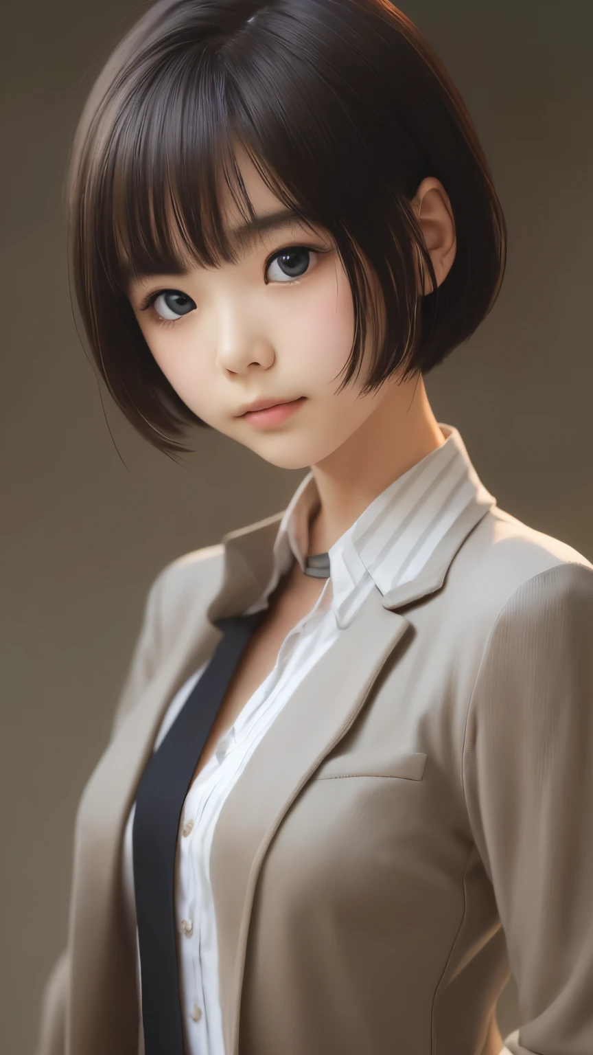 ((sfw: 1.4)), ((detailed face,  professional photography)), ((sfw, office lady, suit, extra short hair, sidelocks-hair, 1 Girl)), Ultra High Resolution, (Realistic: 1.4), RAW Photo, Best Quality, (Photorealistic Stick), Focus, Soft Light, ((15 years old)), ((Japanese)), (( (young face))), (surface), (depth of field), masterpiece, (realistic), woman, bangs, ((1 girl))
