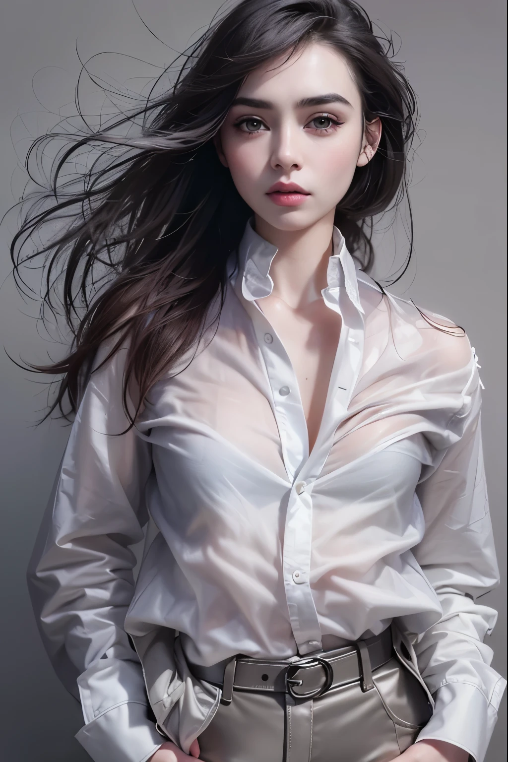 Lily Collins，18 years old，Realistic photo works，fashion show，Professional clothing design，Sexy figure，women&#39;s shirts，Navel exposed，casual pants with multiple buttons，Pull，Broken diamonds，Complex workmanship，Novel style，icon，Company logo，fashion clothing，future technology，paris fashion，Magnificent buildings，future