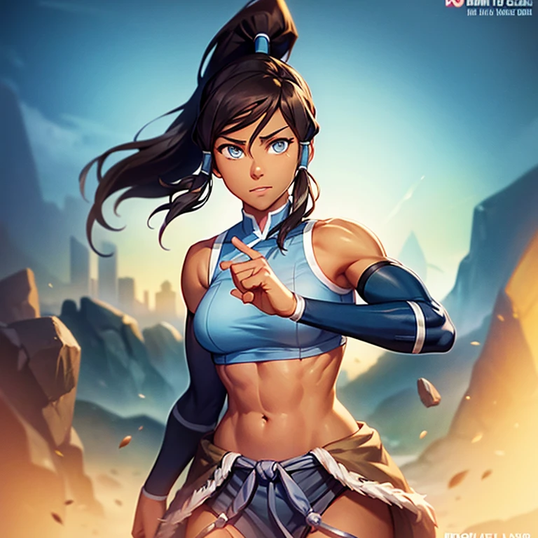 korra, dark skin, dark-skinned female, ponytail, muscular female, high quality, detailed, high resolution,