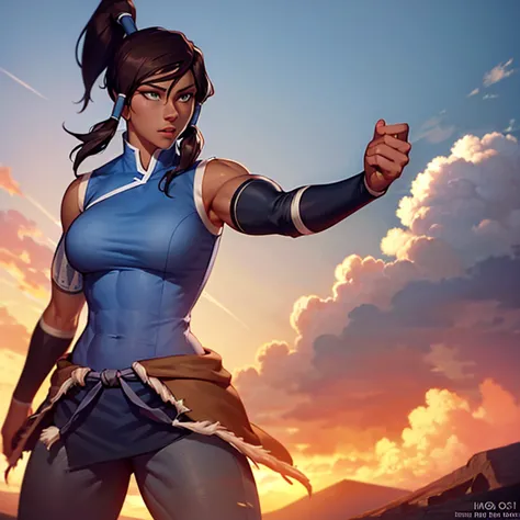 korra, dark skin, dark-skinned female, ponytail, muscular female, high quality, detailed, high resolution,